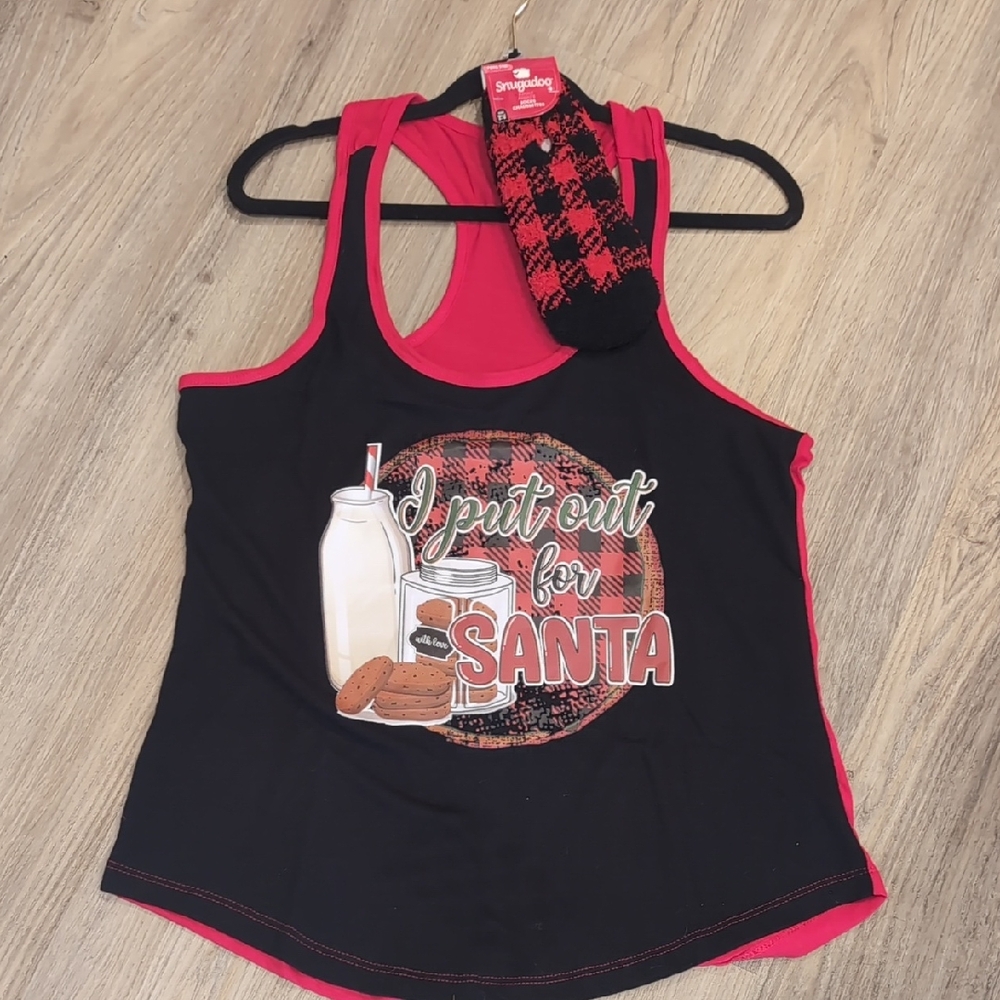 🩷Santa Graphic Black and Red Tank Top With Socks